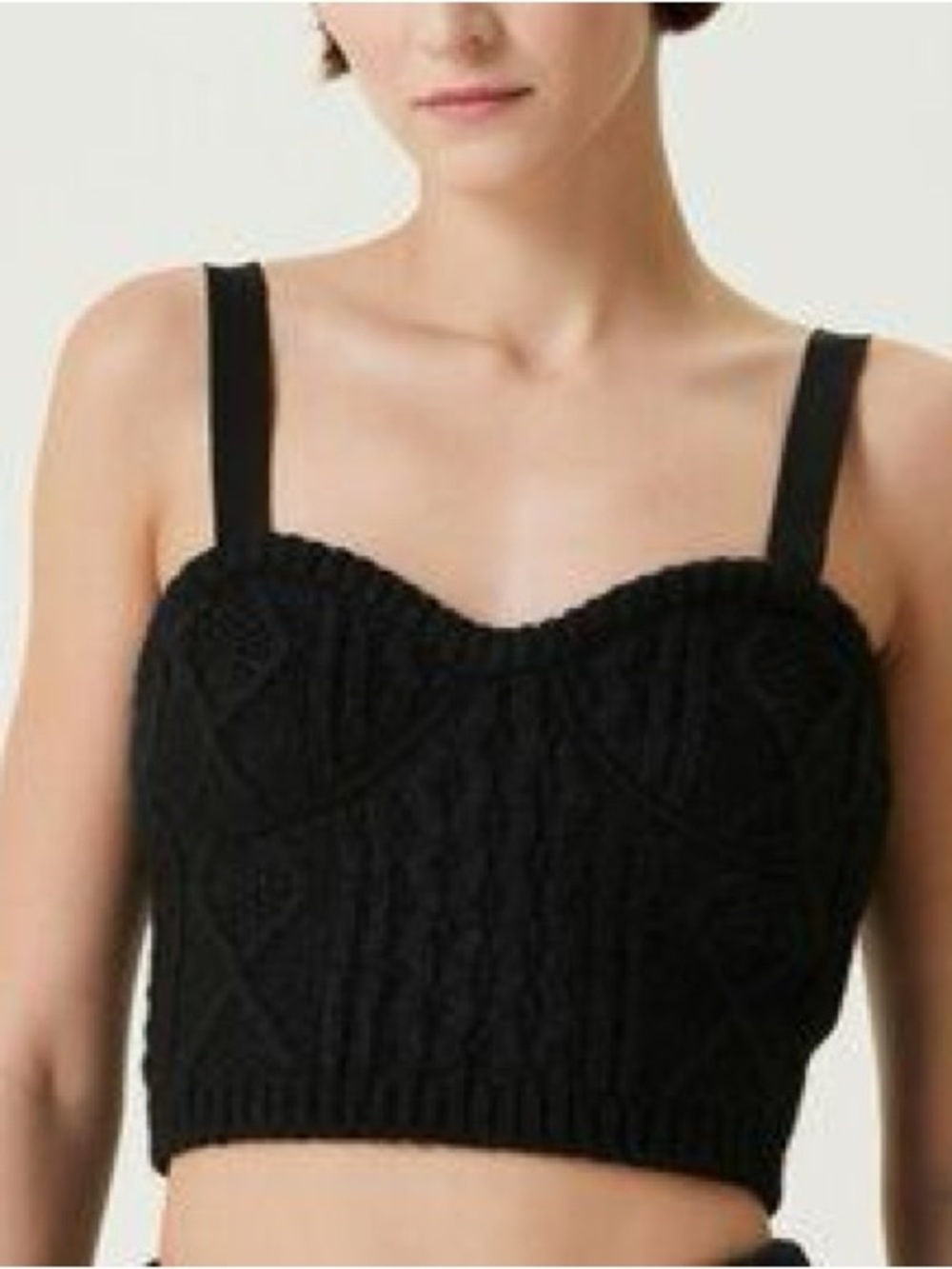 Red Valentino Black Cable Knit Mohair Tank Top